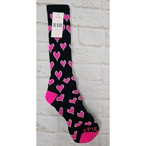 CREW SOCKS HEART PATTERN 3-COLOR BLACK & PINK HEARTS Size 10-12 (L)